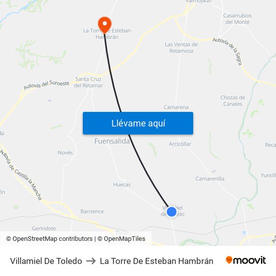 Villamiel De Toledo to La Torre De Esteban Hambrán map