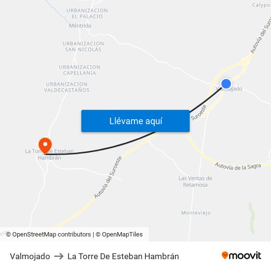 Valmojado to La Torre De Esteban Hambrán map