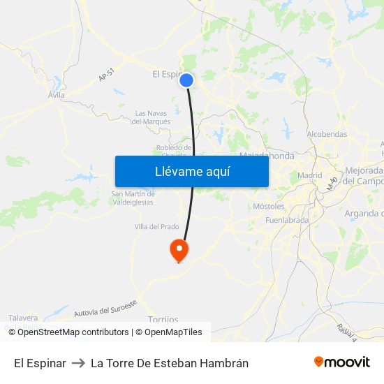 El Espinar to La Torre De Esteban Hambrán map