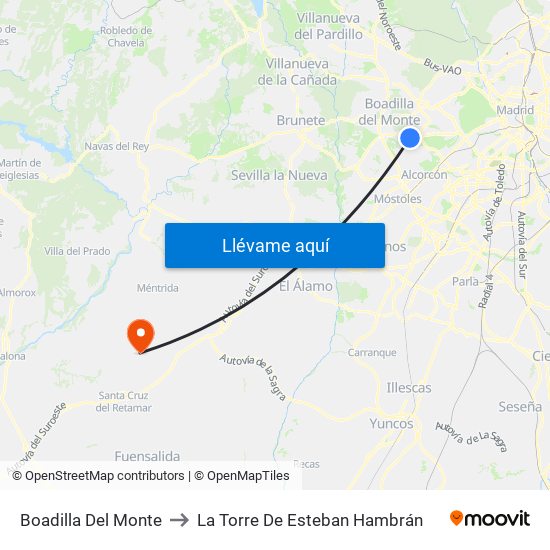 Boadilla Del Monte to La Torre De Esteban Hambrán map
