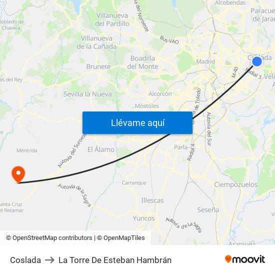 Coslada to La Torre De Esteban Hambrán map
