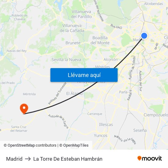 Madrid to La Torre De Esteban Hambrán map