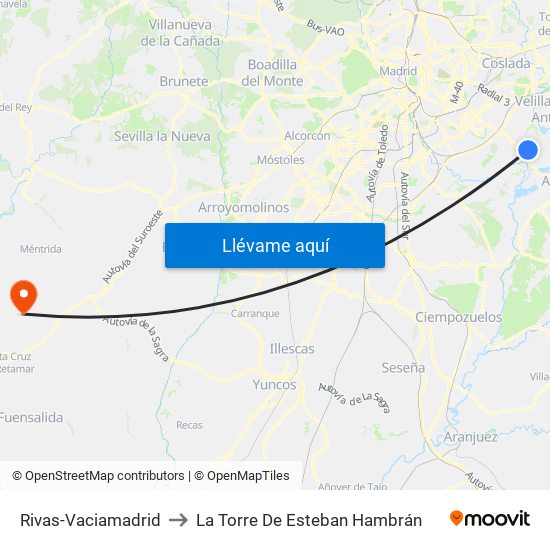 Rivas-Vaciamadrid to La Torre De Esteban Hambrán map