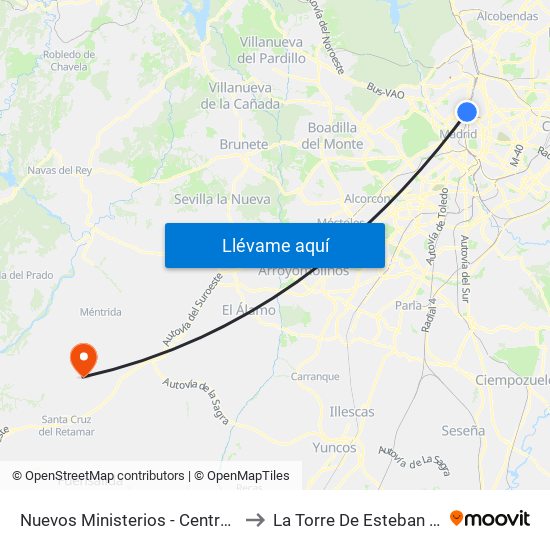 Nuevos Ministerios - Centro Comercial to La Torre De Esteban Hambrán map