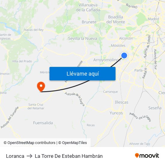 Loranca to La Torre De Esteban Hambrán map