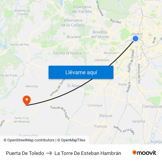 Puerta De Toledo to La Torre De Esteban Hambrán map