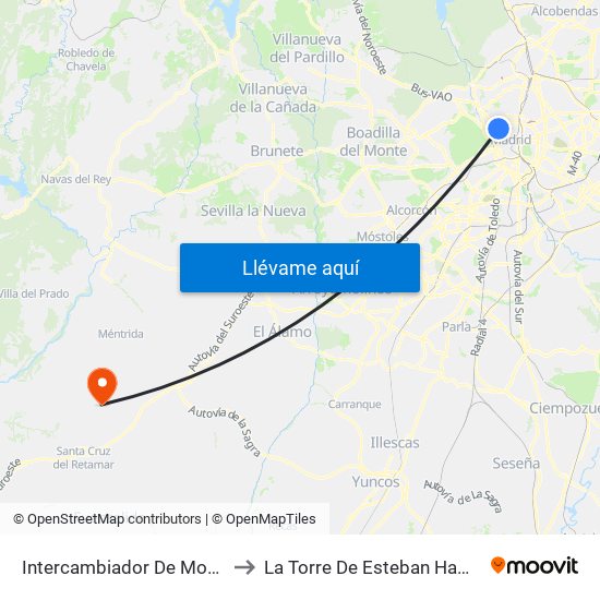 Intercambiador De Moncloa to La Torre De Esteban Hambrán map