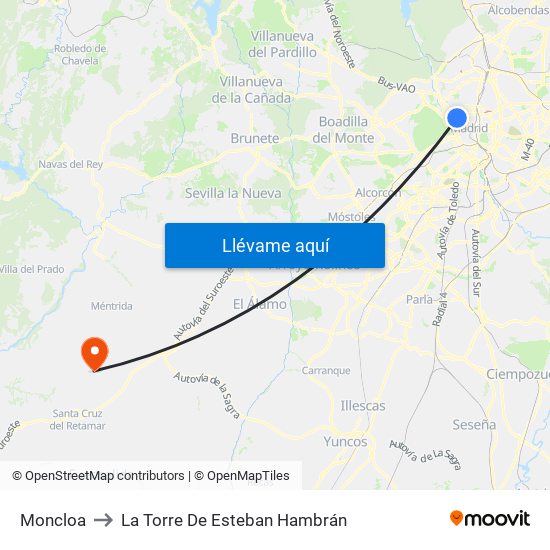 Moncloa to La Torre De Esteban Hambrán map