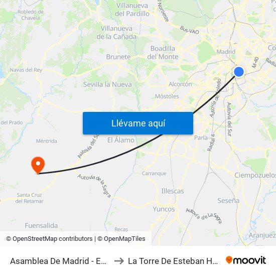 Asamblea De Madrid - Entrevías to La Torre De Esteban Hambrán map