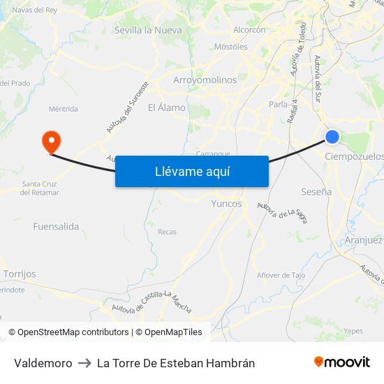 Valdemoro to La Torre De Esteban Hambrán map