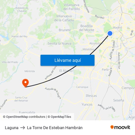 Laguna to La Torre De Esteban Hambrán map