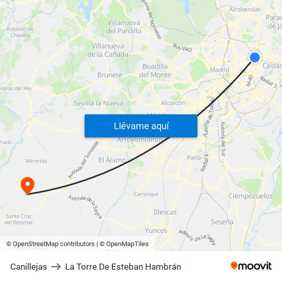 Canillejas to La Torre De Esteban Hambrán map