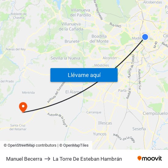 Manuel Becerra to La Torre De Esteban Hambrán map