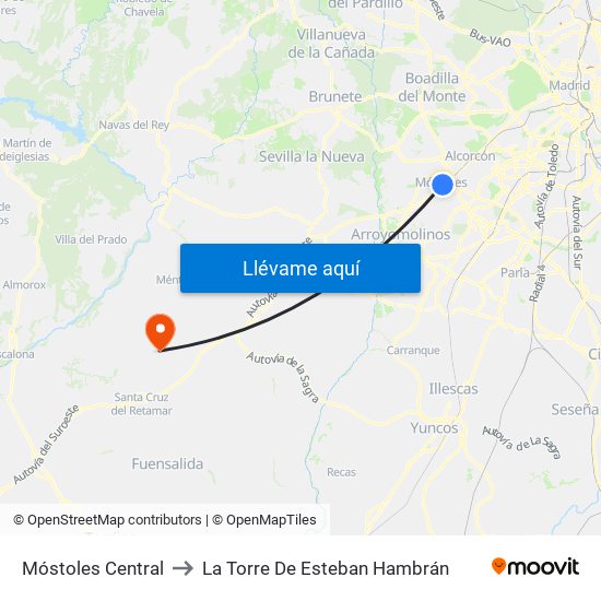 Móstoles Central to La Torre De Esteban Hambrán map
