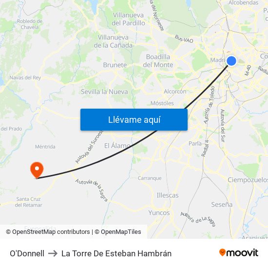 O'Donnell to La Torre De Esteban Hambrán map