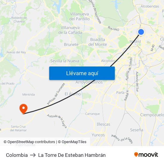 Colombia to La Torre De Esteban Hambrán map