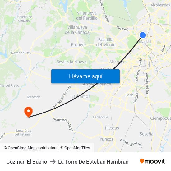 Guzmán El Bueno to La Torre De Esteban Hambrán map