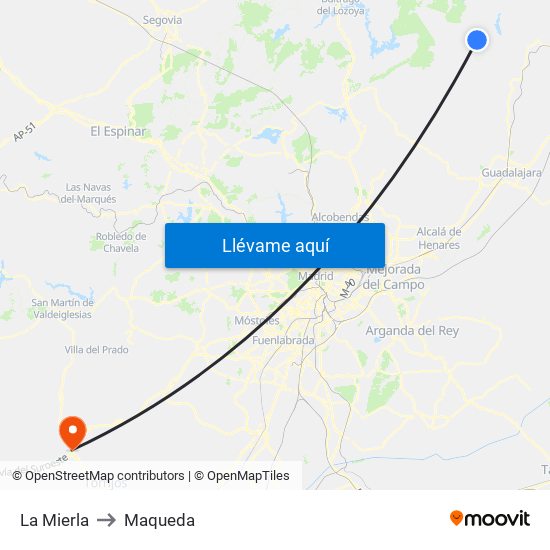 La Mierla to Maqueda map