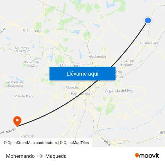 Mohernando to Maqueda map