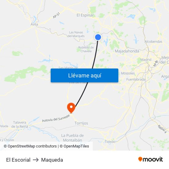 El Escorial to Maqueda map