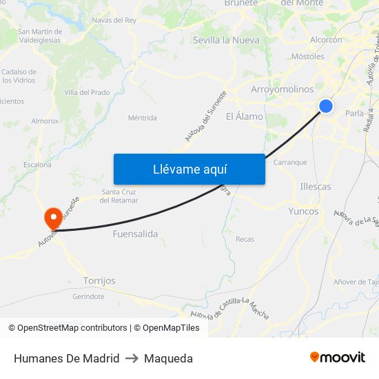 Humanes De Madrid to Maqueda map