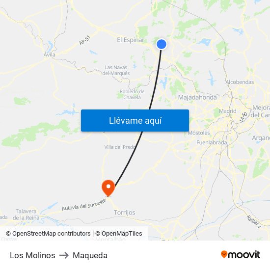 Los Molinos to Maqueda map