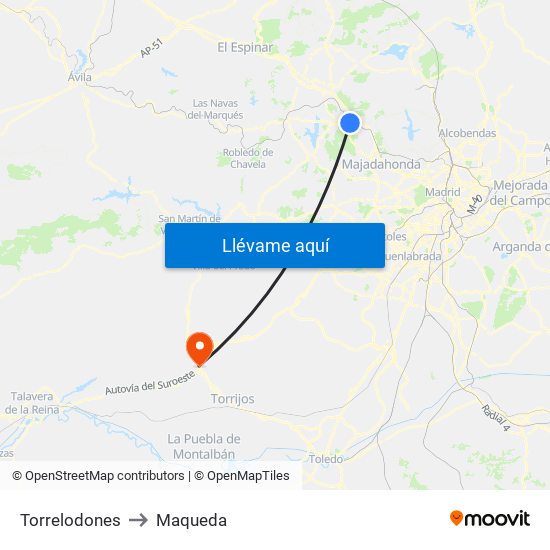Torrelodones to Maqueda map