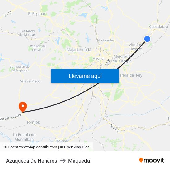 Azuqueca De Henares to Maqueda map