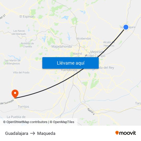 Guadalajara to Maqueda map