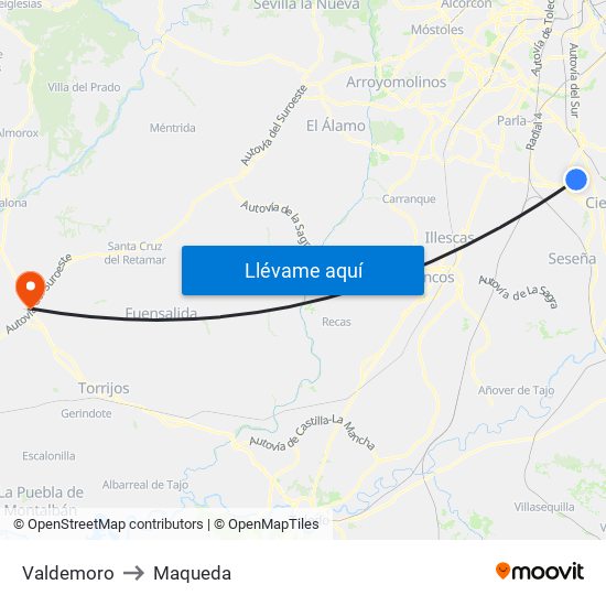 Valdemoro to Maqueda map