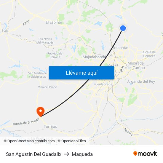 San Agustín Del Guadalix to Maqueda map