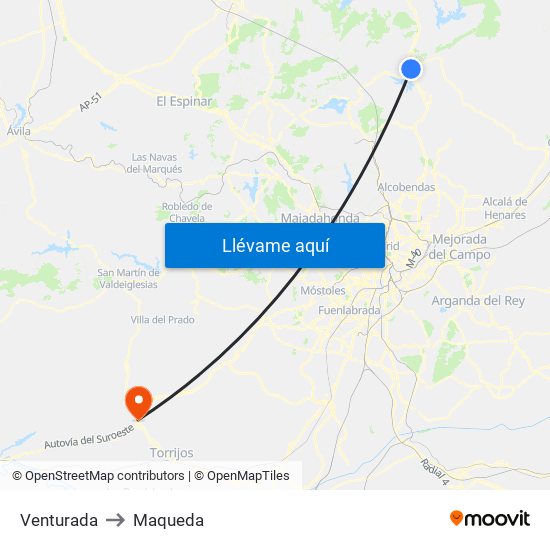 Venturada to Maqueda map