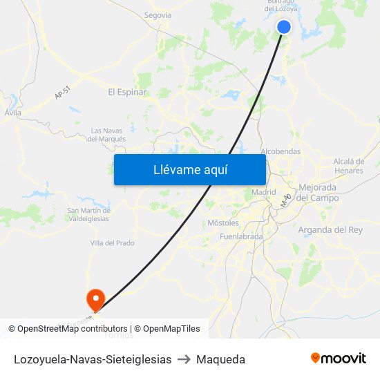 Lozoyuela-Navas-Sieteiglesias to Maqueda map