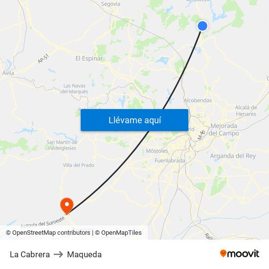 La Cabrera to Maqueda map