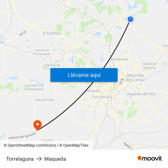 Torrelaguna to Maqueda map