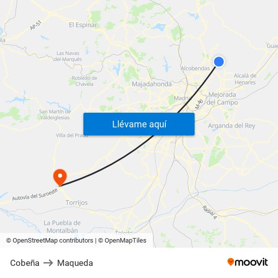 Cobeña to Maqueda map