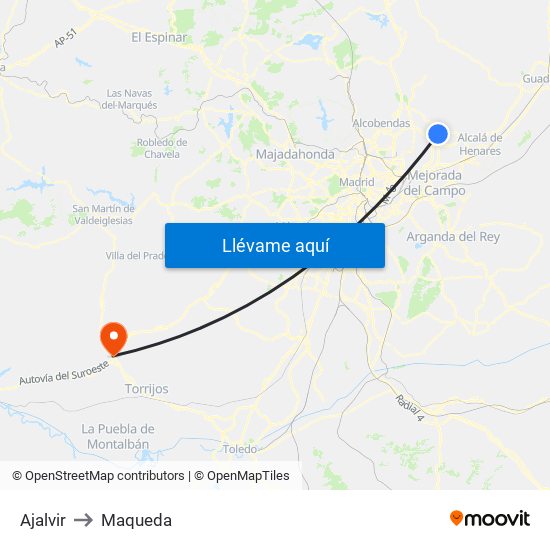 Ajalvir to Maqueda map