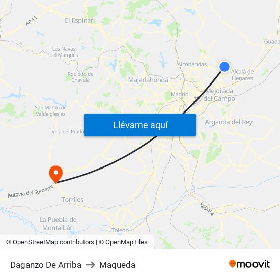 Daganzo De Arriba to Maqueda map