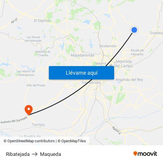 Ribatejada to Maqueda map