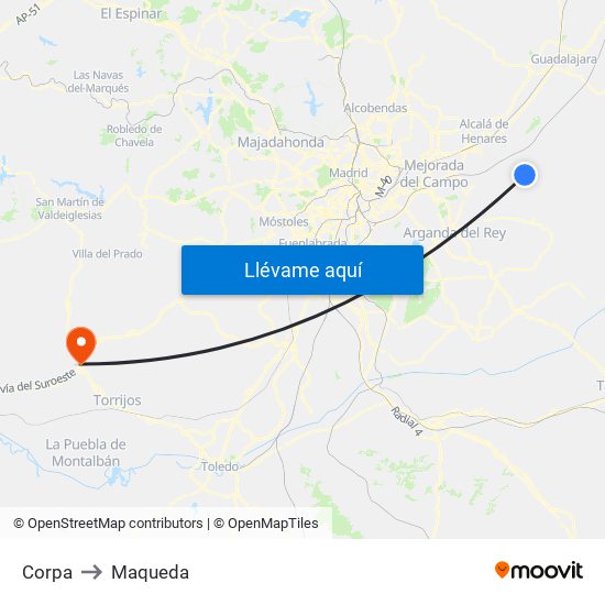 Corpa to Maqueda map