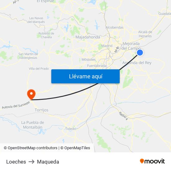 Loeches to Maqueda map