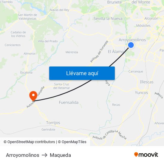 Arroyomolinos to Maqueda map