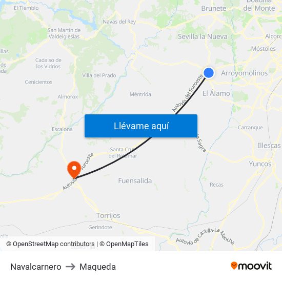 Navalcarnero to Maqueda map