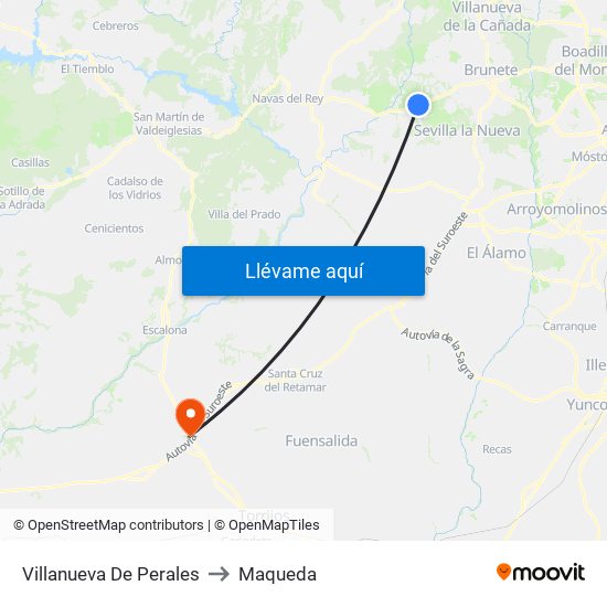Villanueva De Perales to Maqueda map