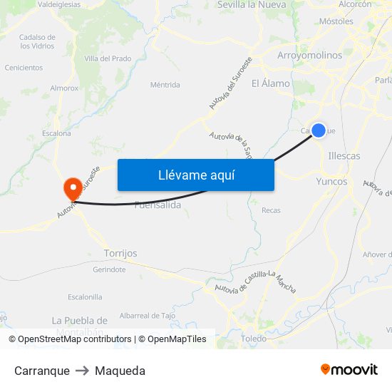 Carranque to Maqueda map