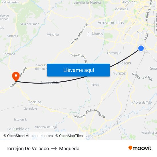 Torrejón De Velasco to Maqueda map
