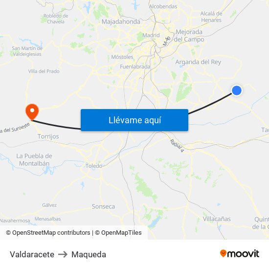 Valdaracete to Maqueda map