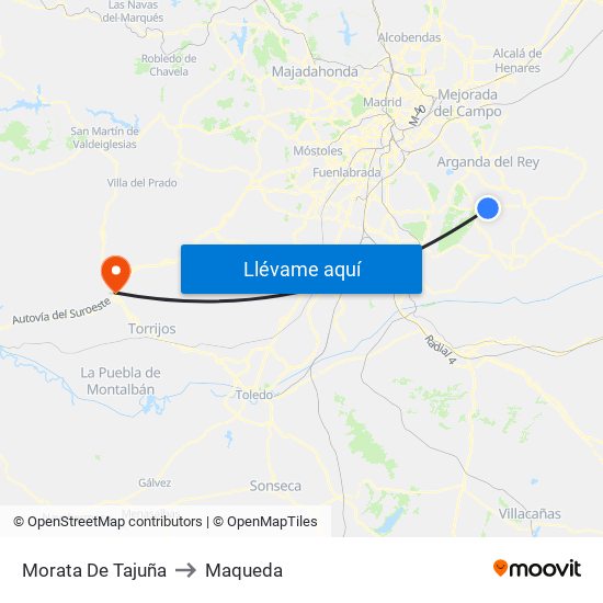 Morata De Tajuña to Maqueda map