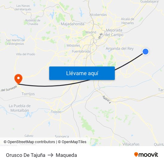 Orusco De Tajuña to Maqueda map