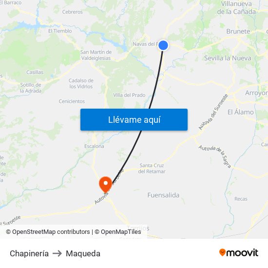 Chapinería to Maqueda map